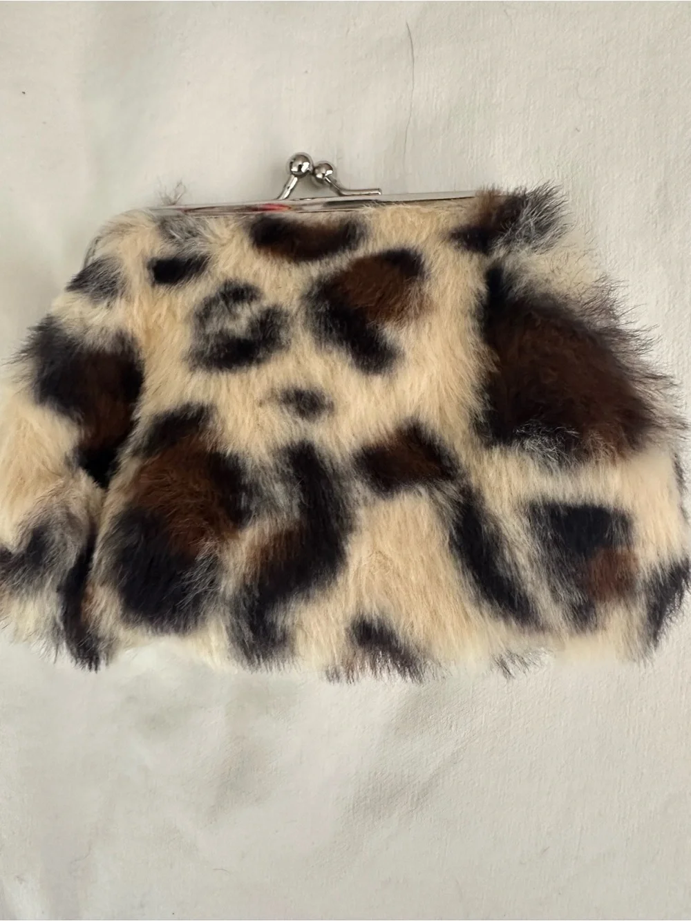 Hello Kitty Leopard Faux Fur Coin Purse - Brown & Cream